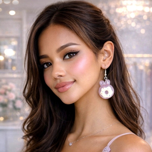 Handmade Jewelry - Handmade Lavender Sugar Bunny Donut Earrings | Y2K Kawaii Cute Statement Jewelry